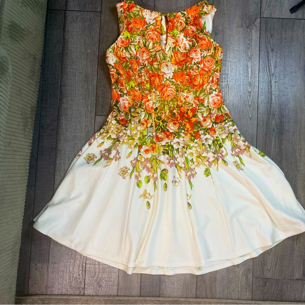 GABBY SKYE Dress Women’s Ivory/Poppy Floral Sleeveless Size 8